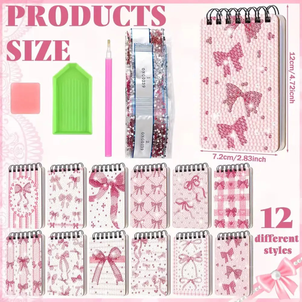 12pk Pink Bow Mini Diamond Art Notebooks - Art & Craft Kits
