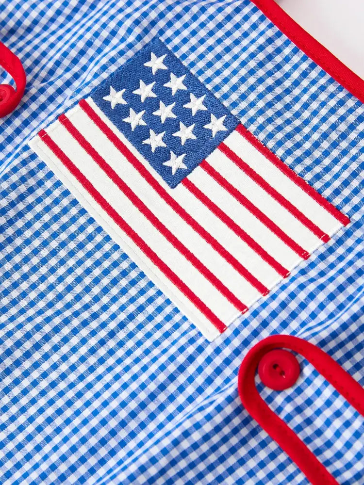 4th of July Flag Chenille Baby Girl Romper Plaid - Romper