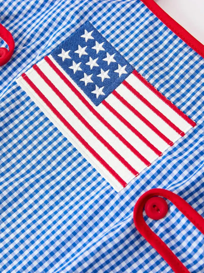 4th of July Flag Chenille Baby Girl Romper Plaid - Romper