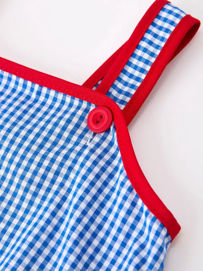 4th of July Flag Chenille Baby Girl Romper Plaid - Romper