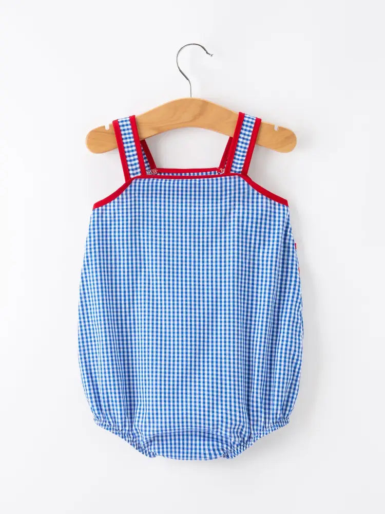 4th of July Flag Chenille Baby Girl Romper Plaid - Romper