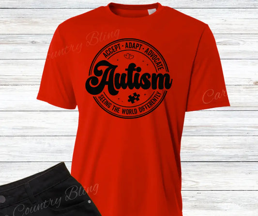 Accept Adapt Advocate – Multi Small / Short / Red Shirt