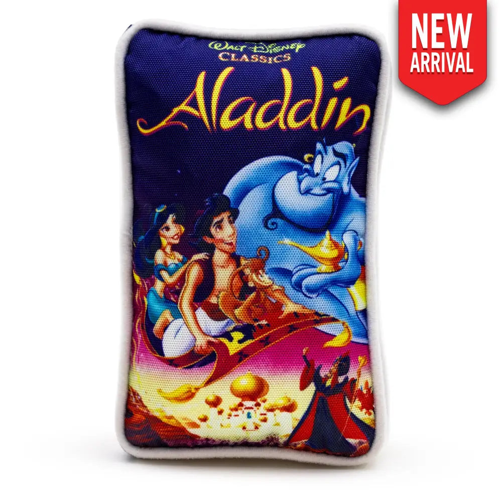 Dog Toy Squeaker Plush - Disney Aladdin VHS Tape Replica Dog Toy Squeaky Plush