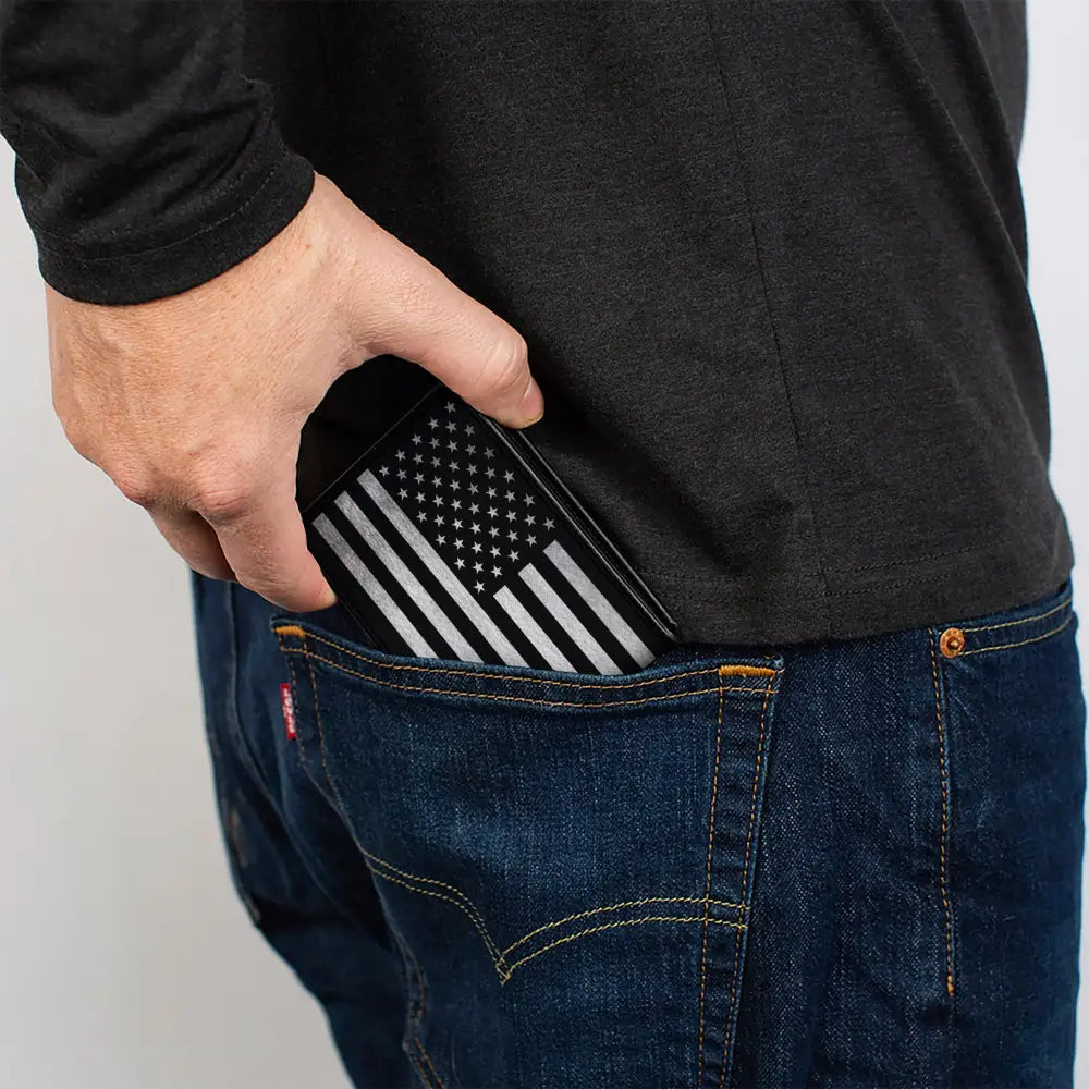 Bi-Fold Wallet - American Flag Weathered Black White Bi-Fold Wallets