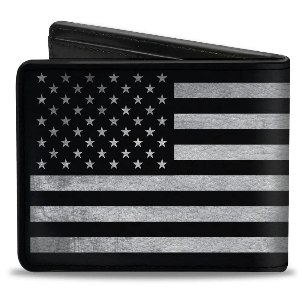 Bi-Fold Wallet - American Flag Weathered Black White Bi-Fold Wallets