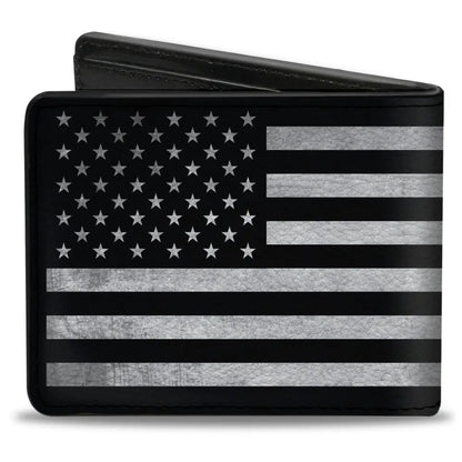 Bi-Fold Wallet - American Flag Weathered Black White Bi-Fold Wallets