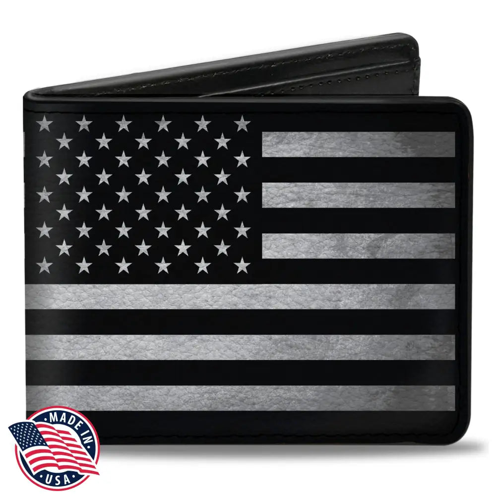 Bi-Fold Wallet - American Flag Weathered Black White Bi-Fold Wallets
