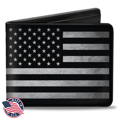Bi-Fold Wallet - American Flag Weathered Black White Bi-Fold Wallets