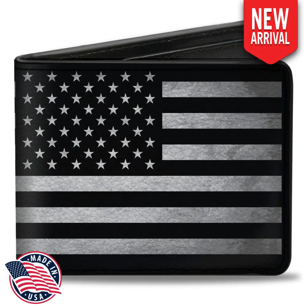 Bi-Fold Wallet - American Flag Weathered Black White Bi-Fold Wallets