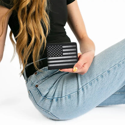 Bi-Fold Wallet - American Flag Weathered Black White Bi-Fold Wallets