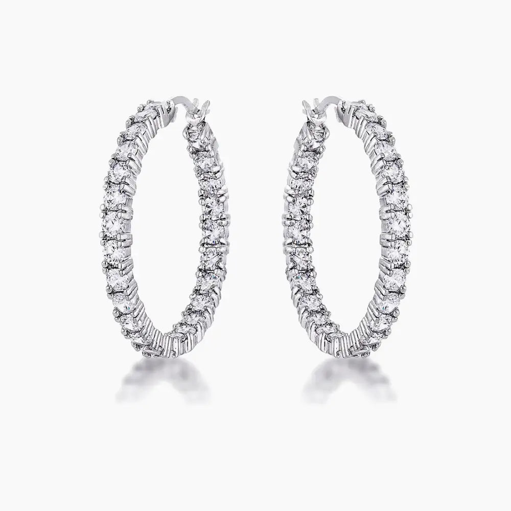 Kinsey 4.8ct CZ White Gold Rhodium Hoop Earrings - Earrings