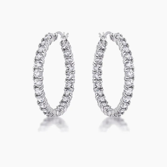 Kinsey 4.8ct CZ White Gold Rhodium Hoop Earrings - Earrings
