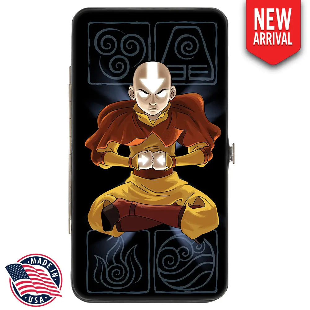 Hinged Wallet - Avatar the Last Airbender Aang Meditating Pose + Glowing Arrow Eyes Black White Hinged Wallets