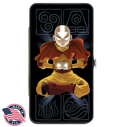 Hinged Wallet - Avatar the Last Airbender Aang Meditating Pose + Glowing Arrow Eyes Black White Hinged Wallets