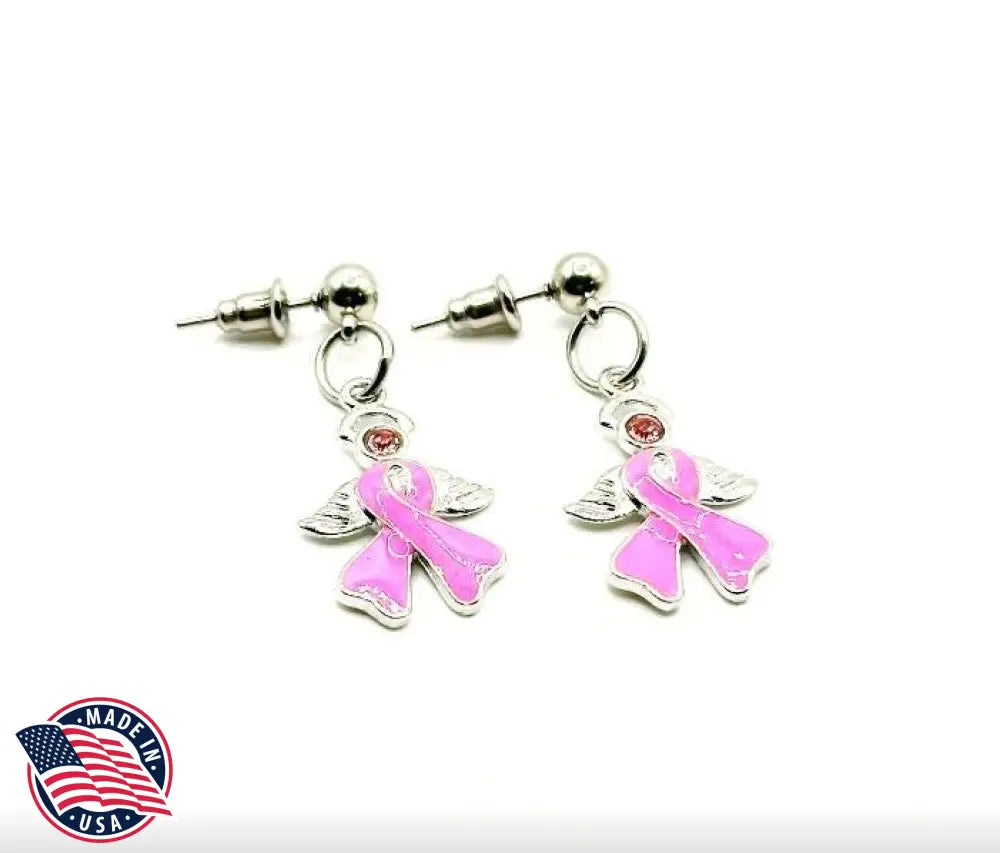 Silver-tone Pink Wings Ribbon Earrings Awareness Gifts Breast Cancer Survivor Gifts - Earrings