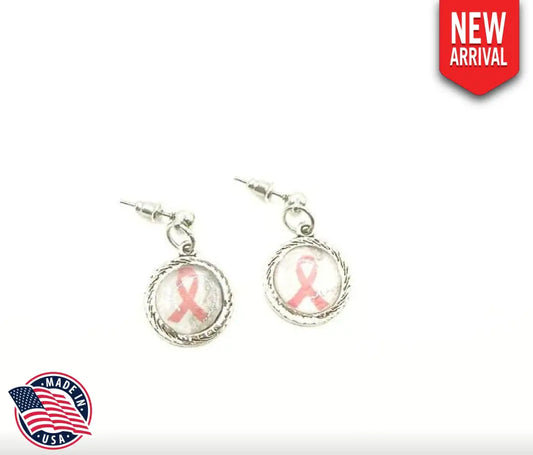 Silver-tone Pink Ribbon Cabochon Earrings Awareness Gifts Breast Cancer Survivor Gifts - Earrings