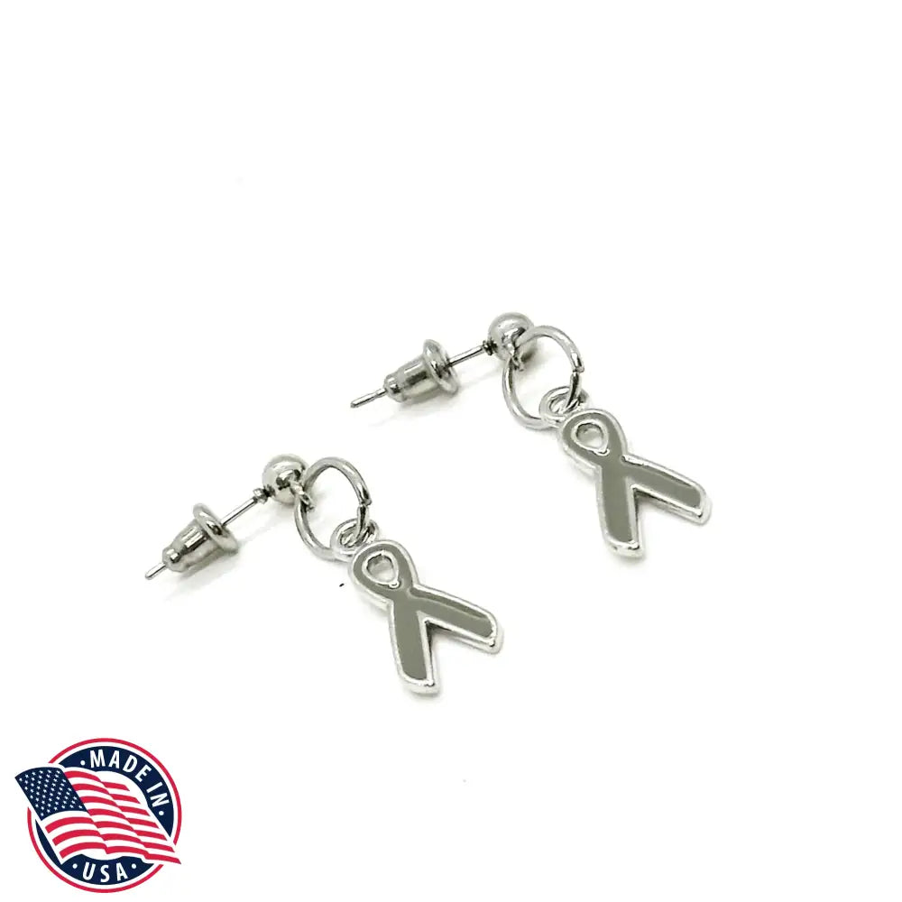 Silvertone Gray Ribbon Charm Earrings Awareness Gifts Aphasia Brain Cancer Asthma Diabetes Awareness Ribbon Gift For