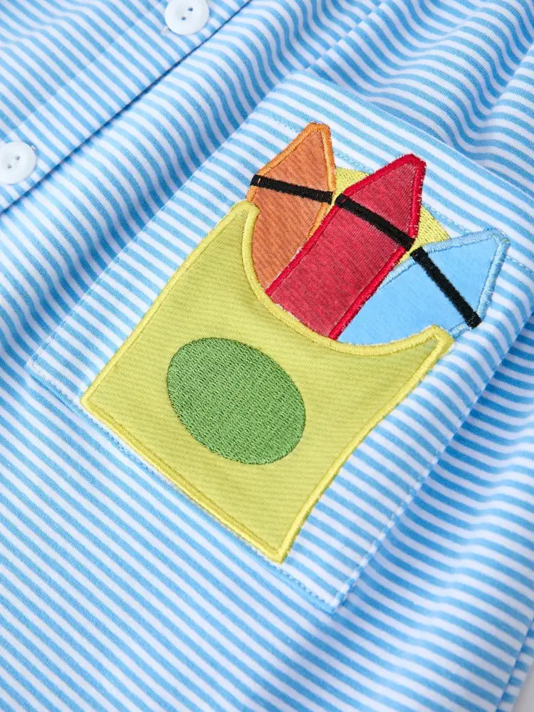 Girls Back To School Pencil Dress Petals Collar Pocket Applique - Dress