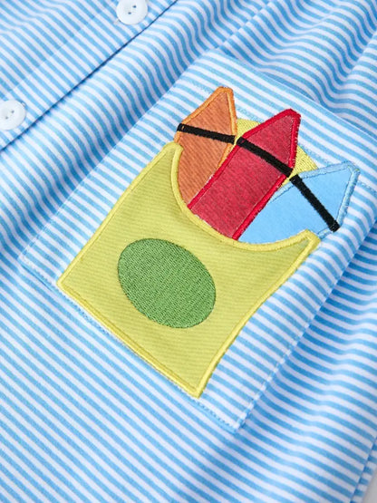 Girls Back To School Pencil Dress Petals Collar Pocket Applique - Dress