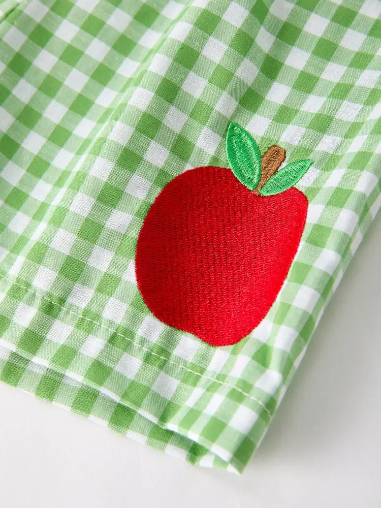 Boys Back to School Smock Embroidered Top+ Plaid Shorts - Outfit