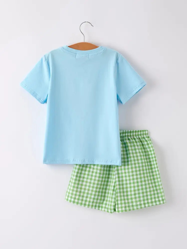 Boys Back to School Smock Embroidered Top+ Plaid Shorts - Outfit