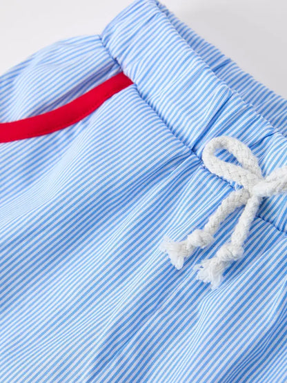 Back To School Apple Pencil Embroidery Boy Top Shorts Set - Outfit