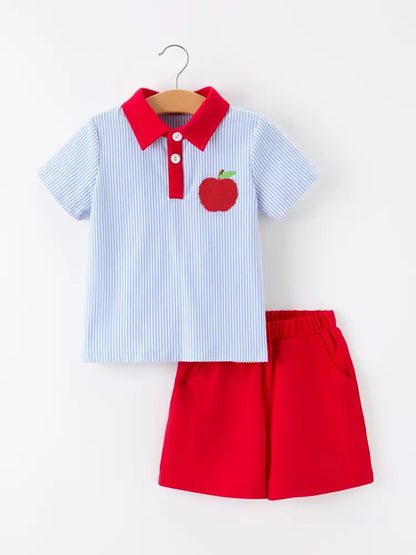 Boys Back To School Apple Polo Short Set - Outfit