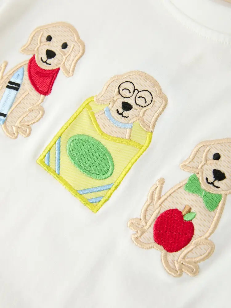 Boys Back To School Dog Plaid Short Set Applique - Outfit