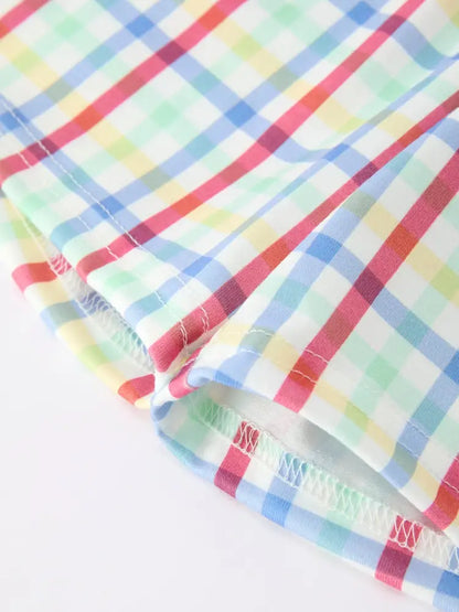 Boys Back To School Dog Plaid Short Set Applique - Outfit