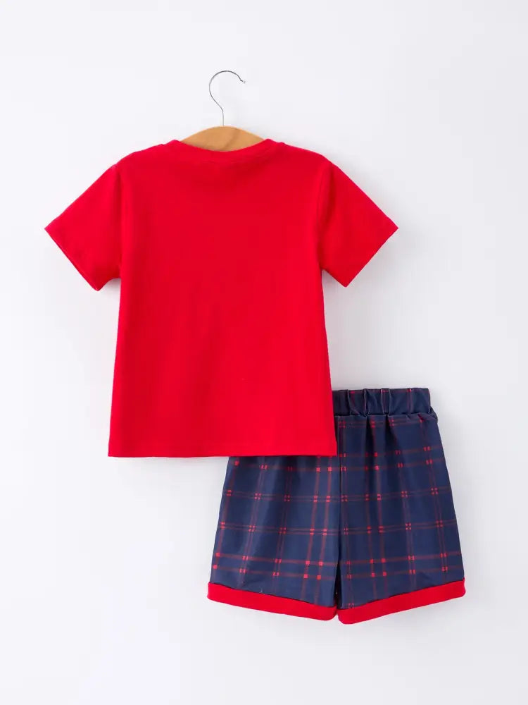 Back To School Apple Boys Set Plaid Shorts - Outfit