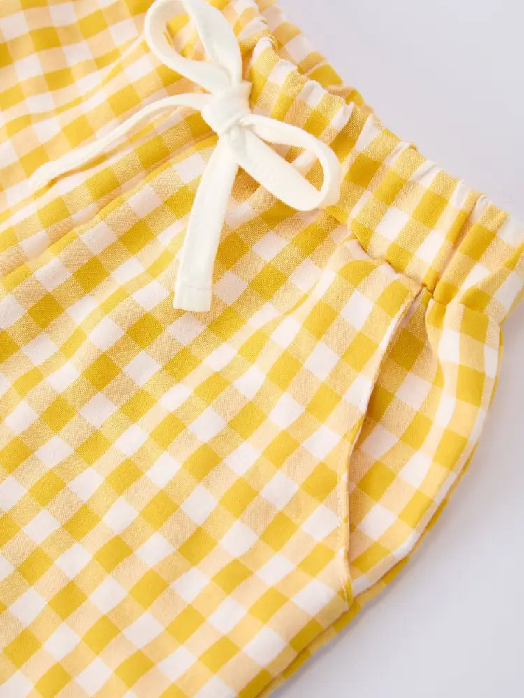 Back to School Crayon Smocked Boys Plaid Shorts Set - Outfit