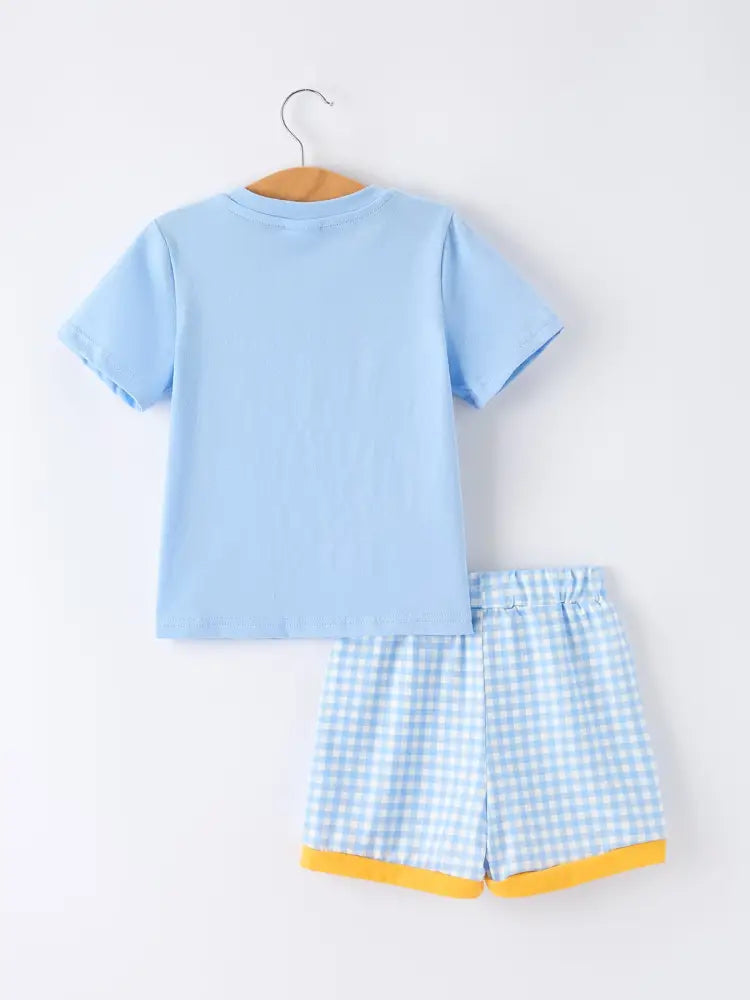 Back to School Pencil Boys Set Applique Plaid Shorts - Outfit