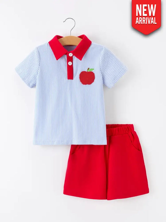 Boys Back To School Apple Polo Short Set - Outfit