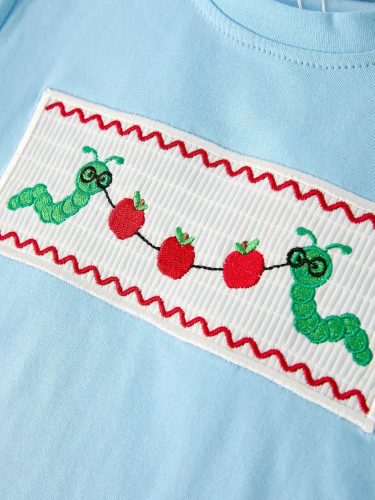 Boys Back to School Smock Embroidered Top+ Plaid Shorts - Outfit