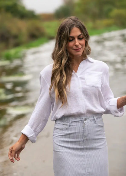 Bailey Cotton Gauze Button Down Top - IC Tops