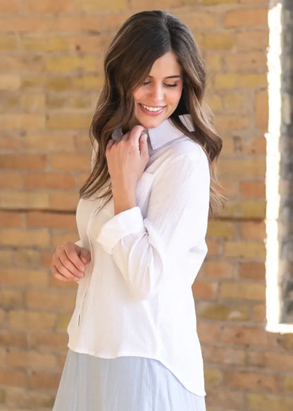 Bailey Cotton Gauze Button Down Top - IC Tops