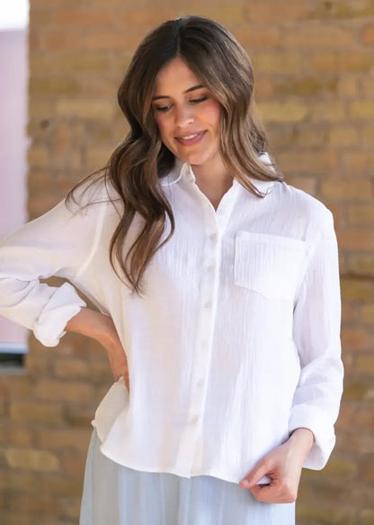 Bailey Cotton Gauze Button Down Top - IC Tops