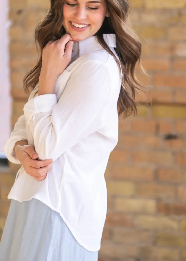 Bailey Cotton Gauze Button Down Top - IC Tops