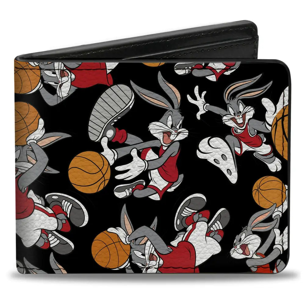 Bi-Fold Wallet - Bugs Bunny Basketball Poses Scattered Black Bi-Fold Wallets