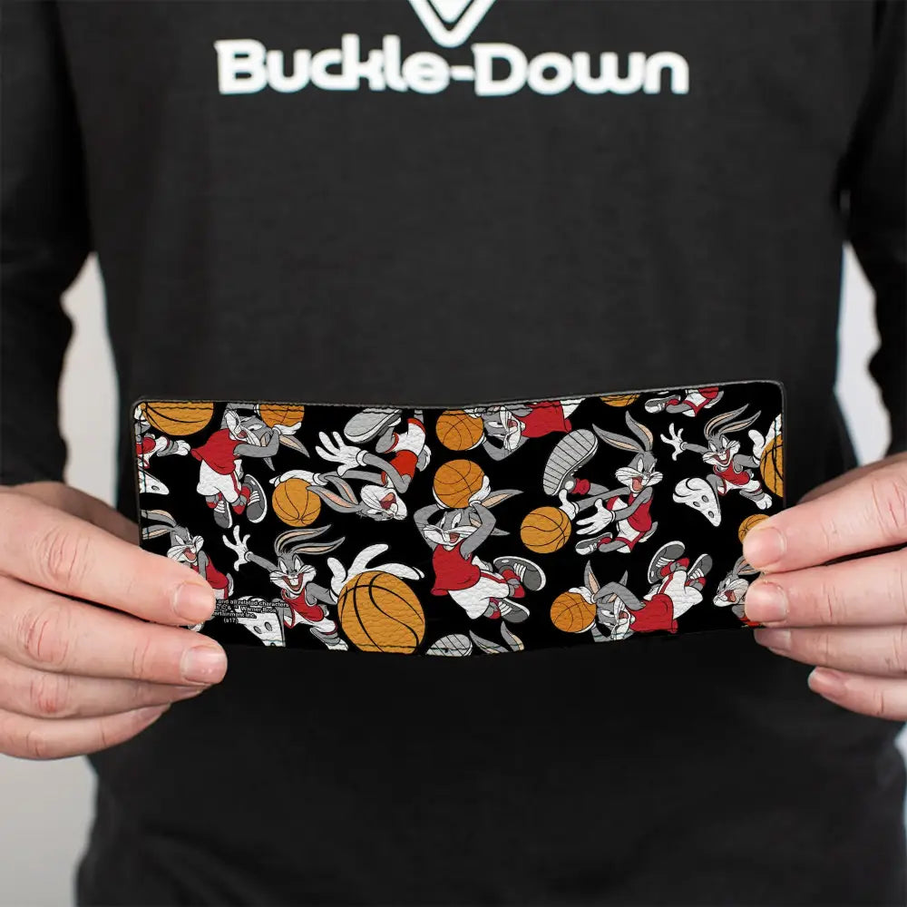 Bi-Fold Wallet - Bugs Bunny Basketball Poses Scattered Black Bi-Fold Wallets