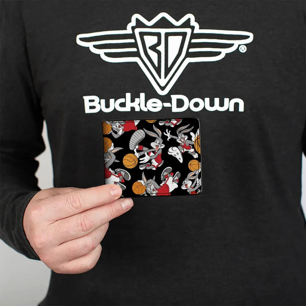 Bi-Fold Wallet - Bugs Bunny Basketball Poses Scattered Black Bi-Fold Wallets