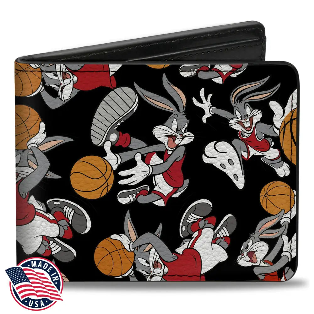 Bi-Fold Wallet - Bugs Bunny Basketball Poses Scattered Black Bi-Fold Wallets