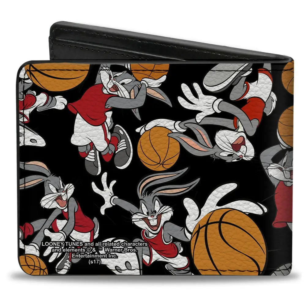 Bi-Fold Wallet - Bugs Bunny Basketball Poses Scattered Black Bi-Fold Wallets
