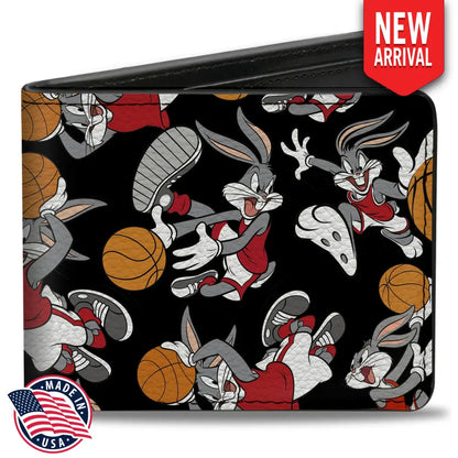 Bi-Fold Wallet - Bugs Bunny Basketball Poses Scattered Black Bi-Fold Wallets