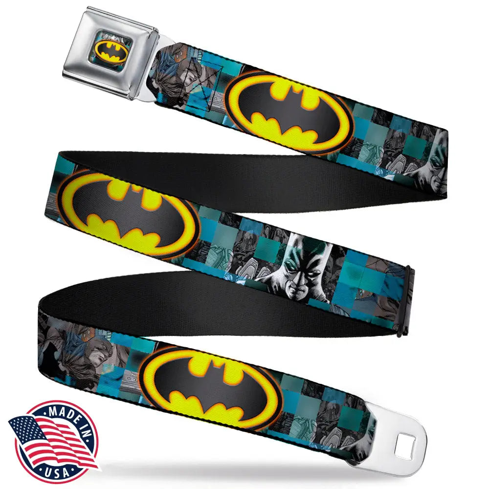 Bat Shield Glow Checkers Full Color Blues Grays Gold Black Seatbelt Belt - Batman Detective Comics 2-Poses/Bat Signal