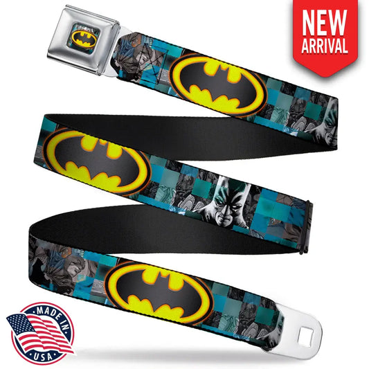 Bat Shield Glow Checkers Full Color Blues Grays Gold Black Seatbelt Belt - Batman Detective Comics 2-Poses/Bat Signal