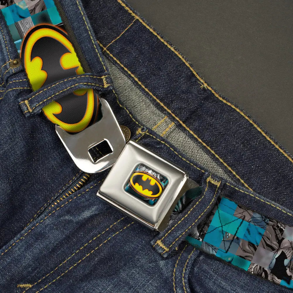 Bat Shield Glow Checkers Full Color Blues Grays Gold Black Seatbelt Belt - Batman Detective Comics 2-Poses/Bat Signal