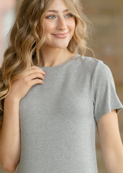 Baylor Gray Ribbed T-shirt Dress - IC Dresses