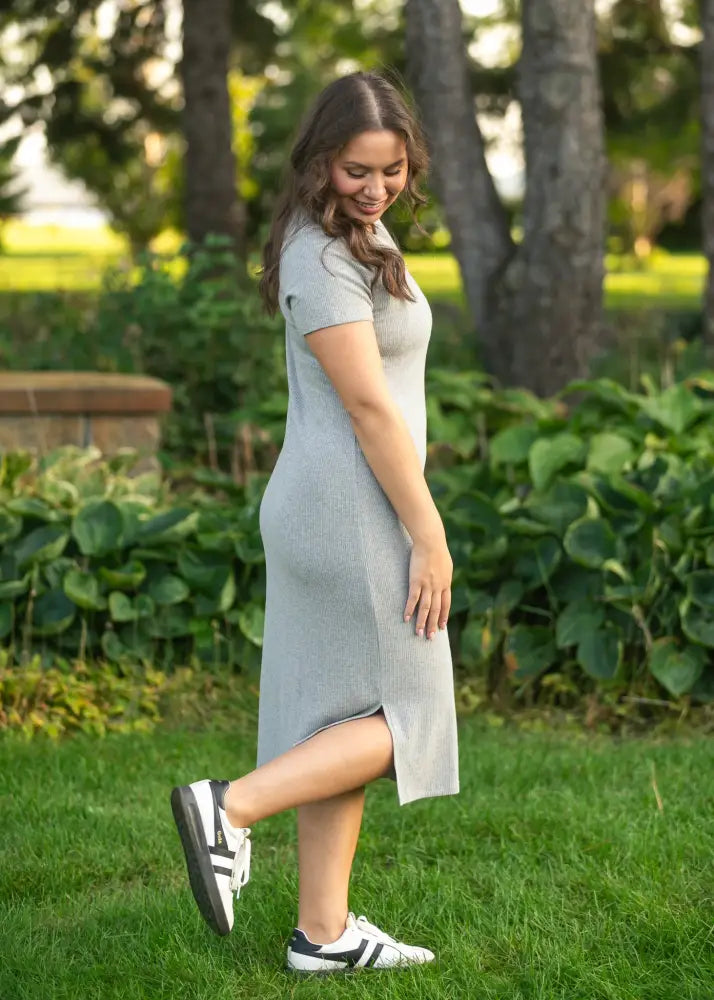 Baylor Gray Ribbed T-shirt Dress - IC Dresses