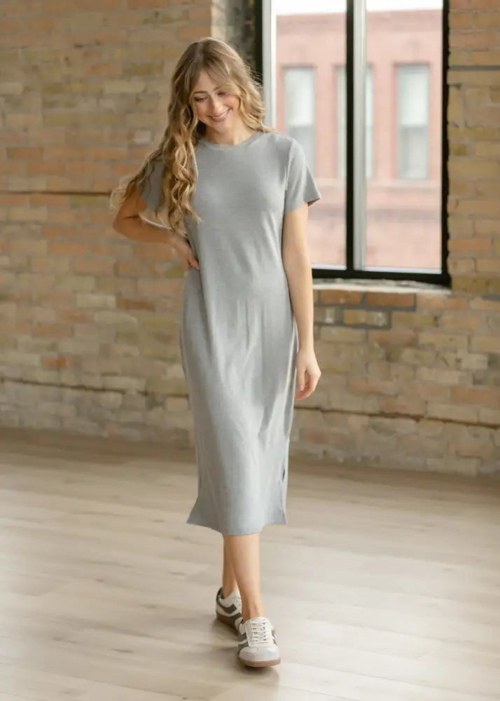 Baylor Gray Ribbed T-shirt Dress - IC Dresses